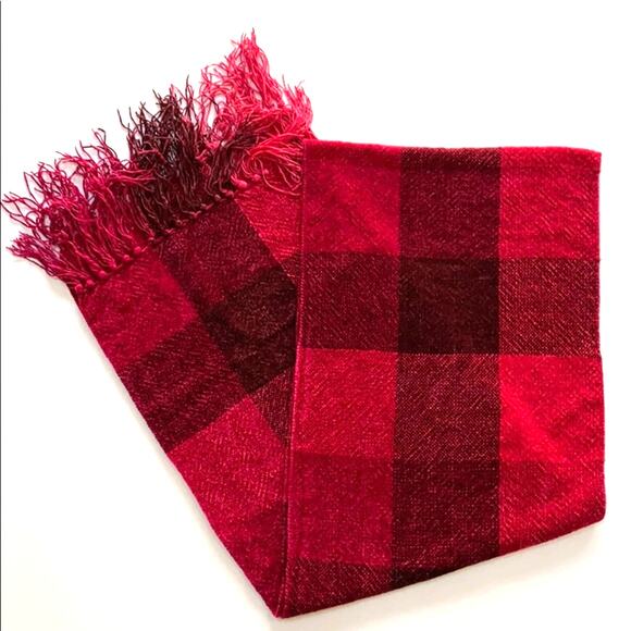 Berry Pink & Black cold weather scarf soft warm plaid chenille oblong w/ fringe - Picture 1 of 3